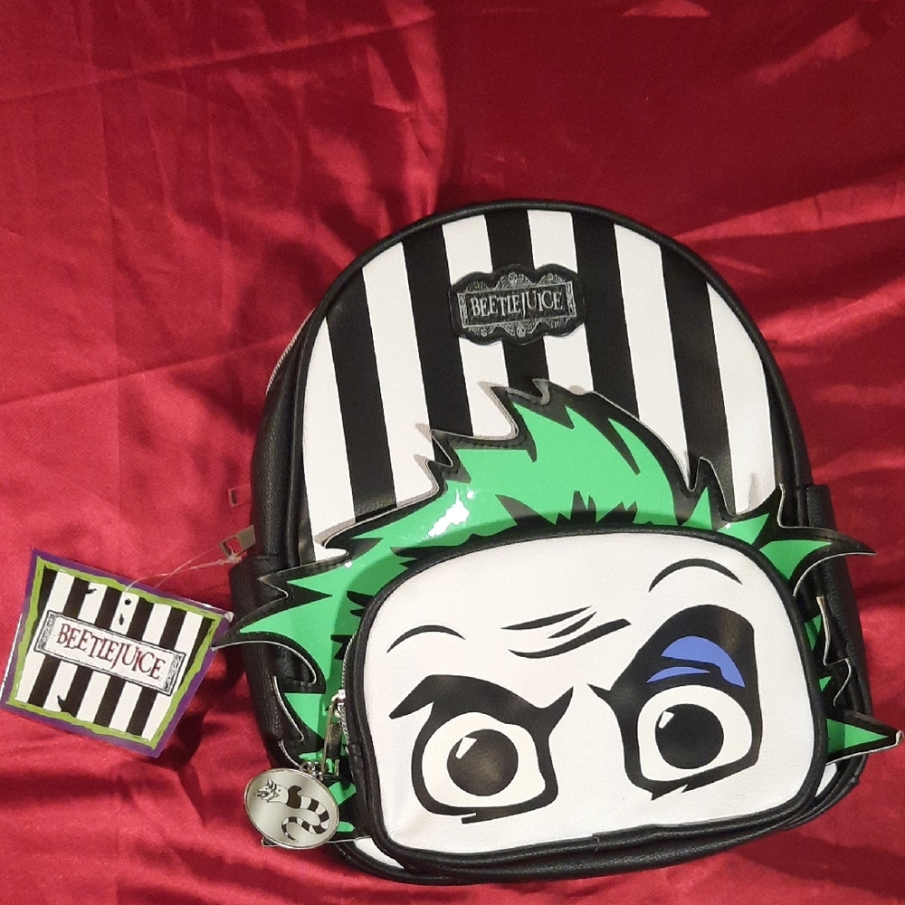 NWT Beetlejuice Movie Theme Mini Backpack with Green and Black Stripes